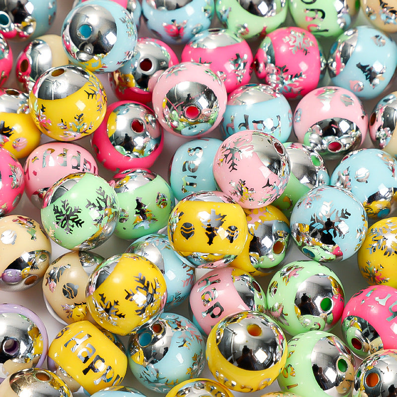 16MM electroplated Acrylic Christmas pattern through hole beads DIY jewelry