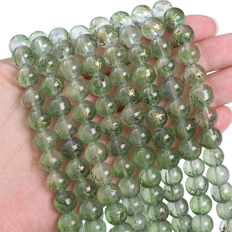 8MM transparent ink sprinkling gold glass beads handmade DIY material