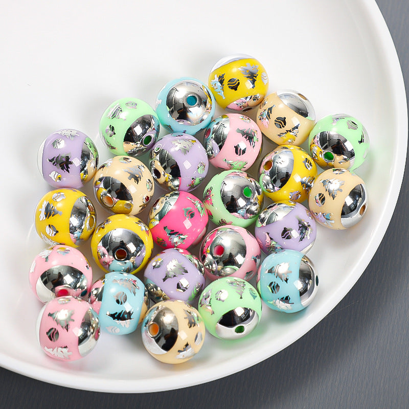 16MM electroplated Acrylic Christmas pattern through hole beads DIY jewelry