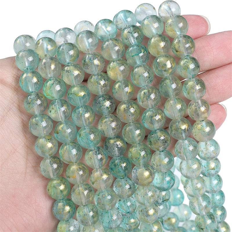 8MM transparent ink sprinkling gold glass beads handmade DIY material