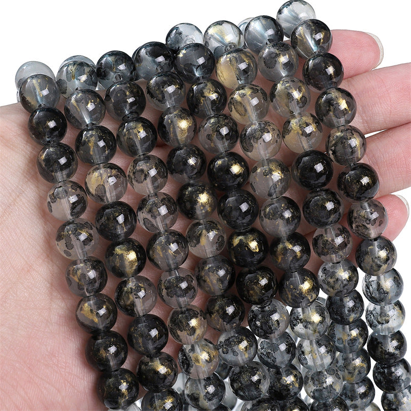 8MM transparent ink sprinkling gold glass beads handmade DIY material