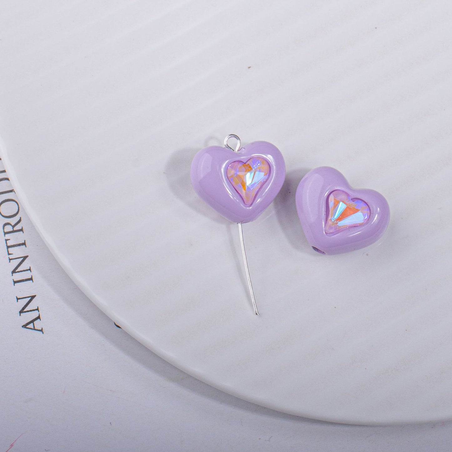 Paint stick diamond small love heart acrylic beads