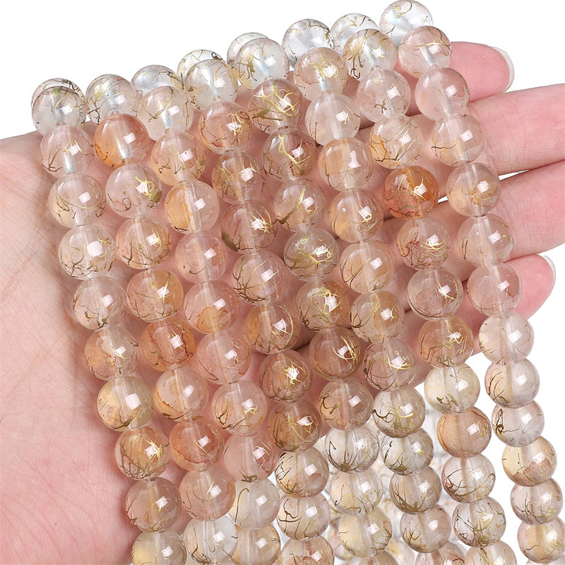 8MM transparent ink sprinkling gold glass beads handmade DIY material