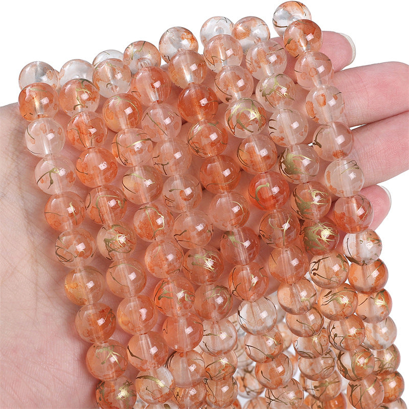 8MM transparent ink sprinkling gold glass beads handmade DIY material