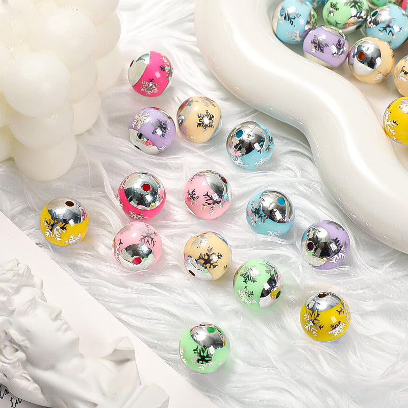16MM electroplated Acrylic Christmas pattern through hole beads DIY jewelry