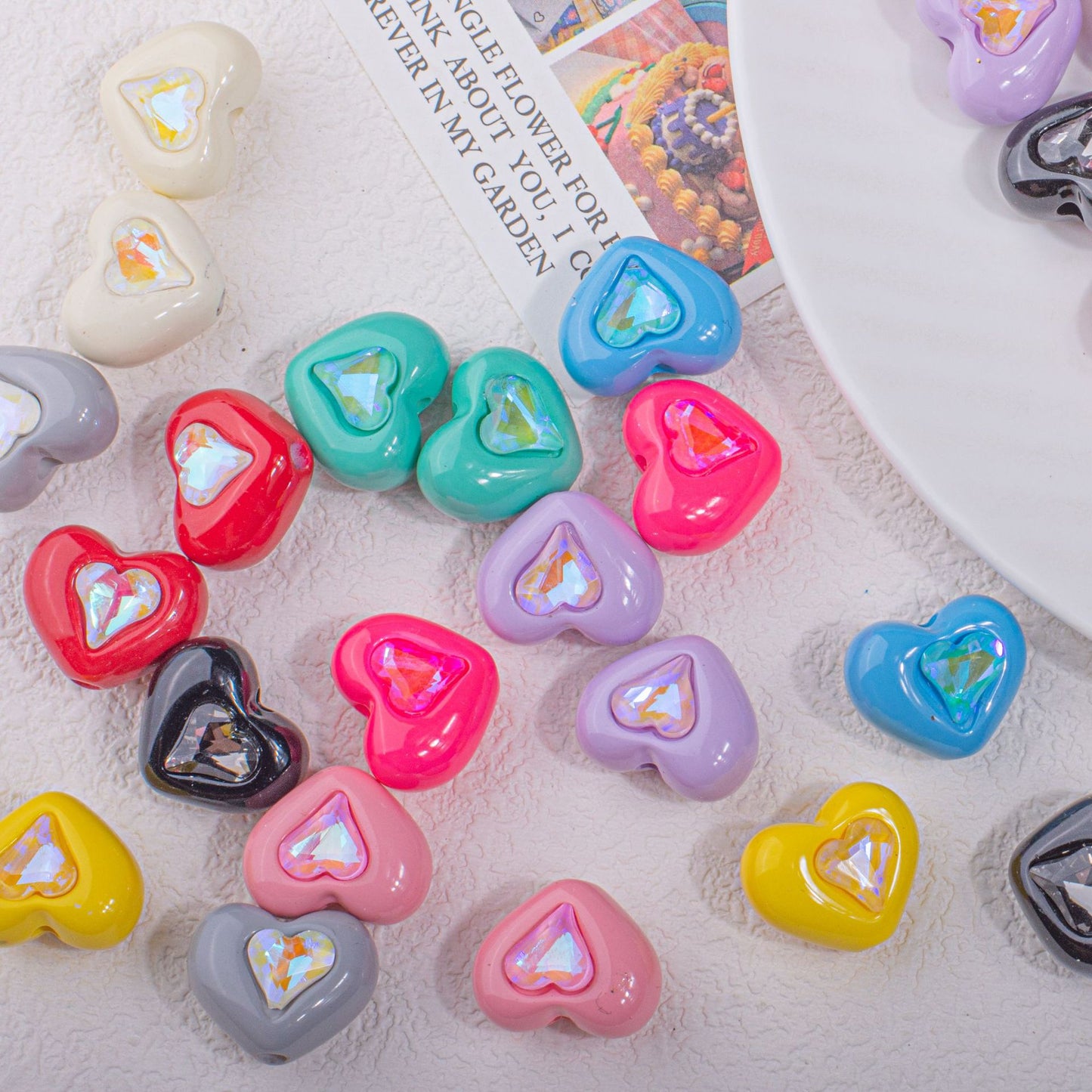 Paint stick diamond small love heart acrylic beads