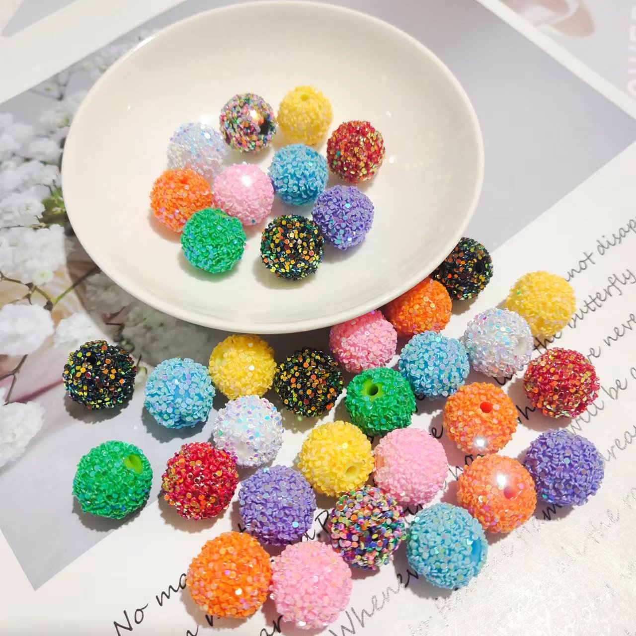 16MM Glitter resin DIY mixed color beads