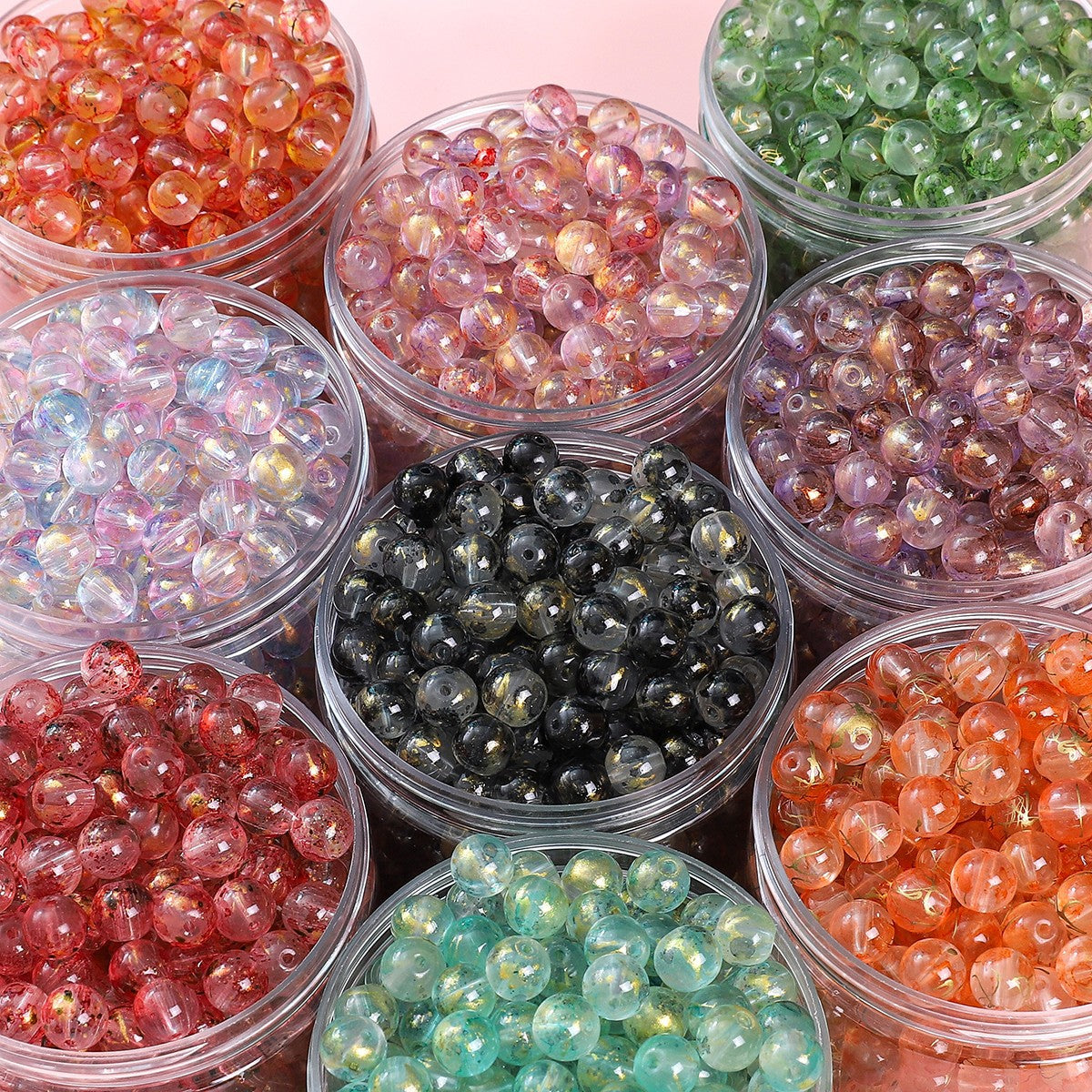 8MM transparent ink sprinkling gold glass beads handmade DIY material