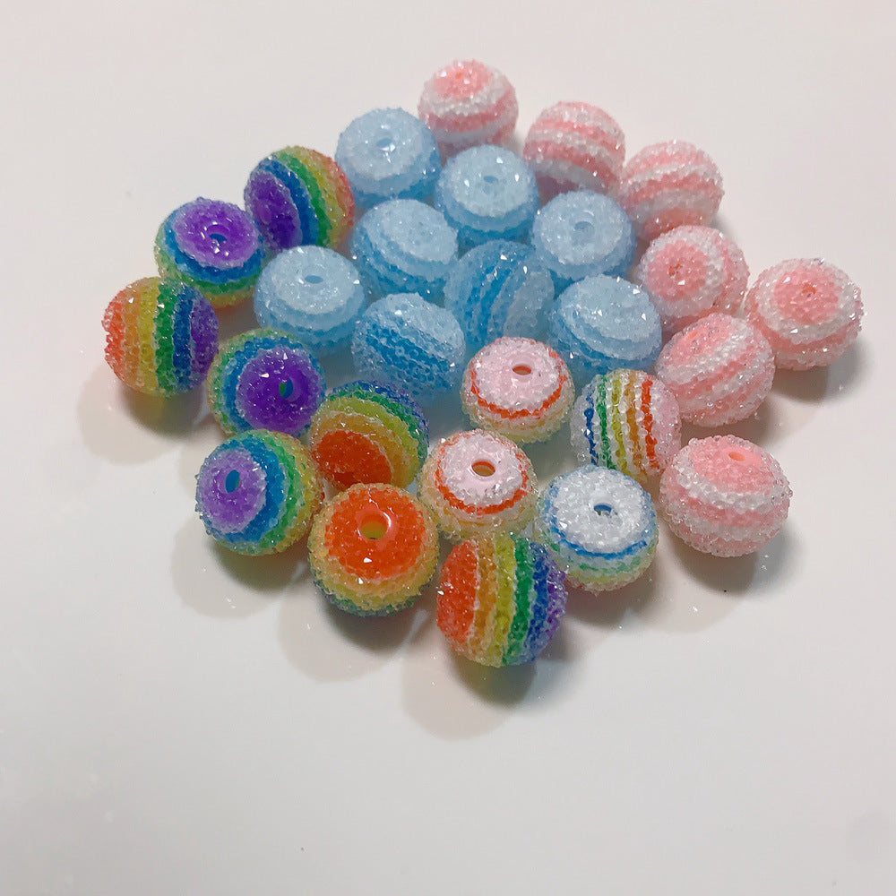 19MM DIY Resin striped rainbow granulated sugar beads