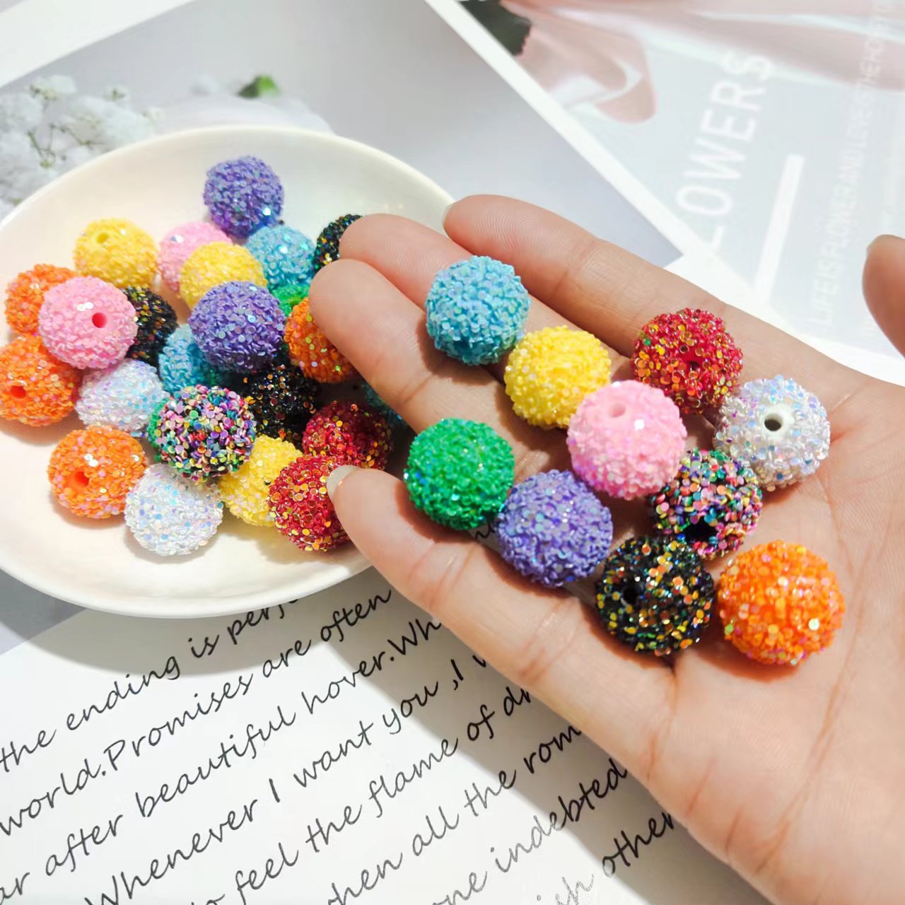 16MM Glitter resin DIY mixed color beads