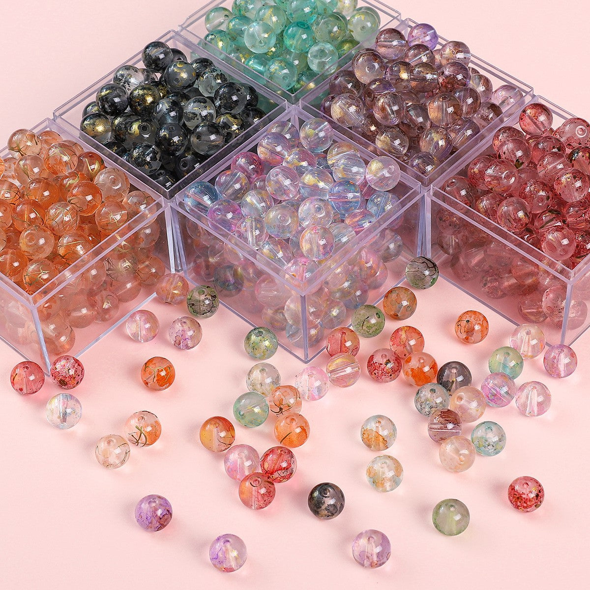 8MM transparent ink sprinkling gold glass beads handmade DIY material