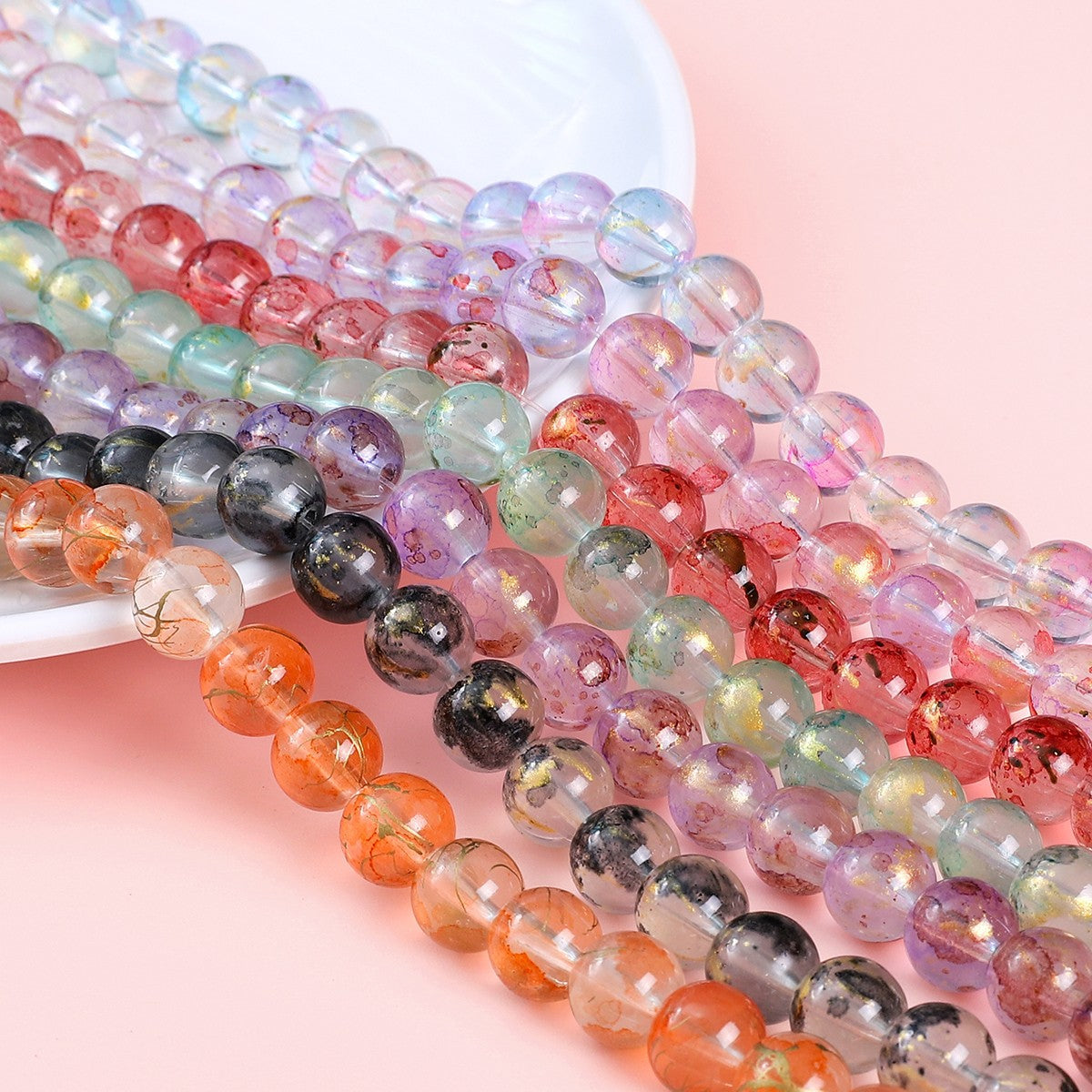 8MM transparent ink sprinkling gold glass beads handmade DIY material