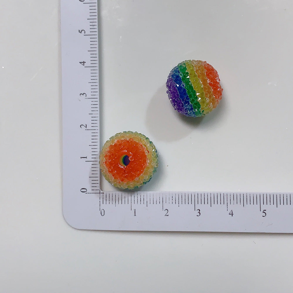 19MM DIY Resin striped rainbow granulated sugar beads