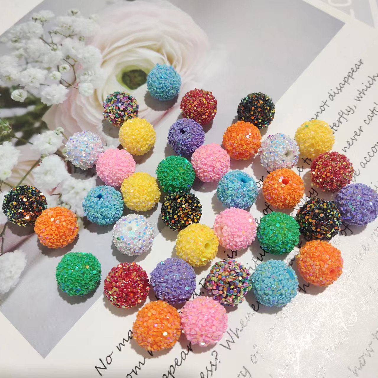 16MM Glitter resin DIY mixed color beads