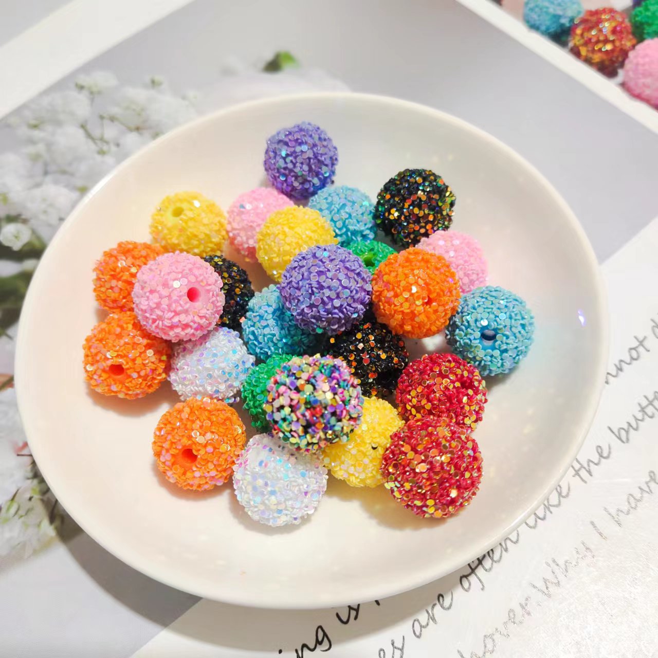 16MM Glitter resin DIY mixed color beads