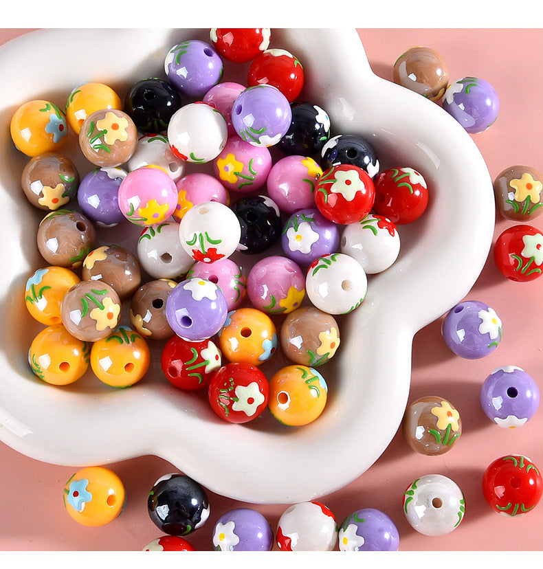 15MM cartoon hand made small flower resin DIY beads