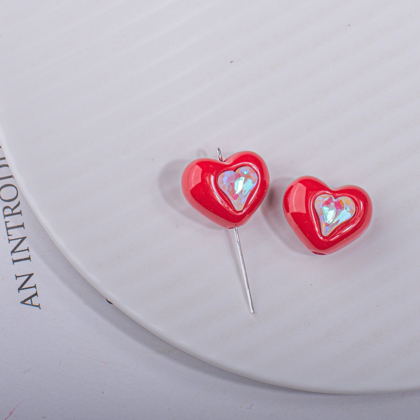 Paint stick diamond small love heart acrylic beads