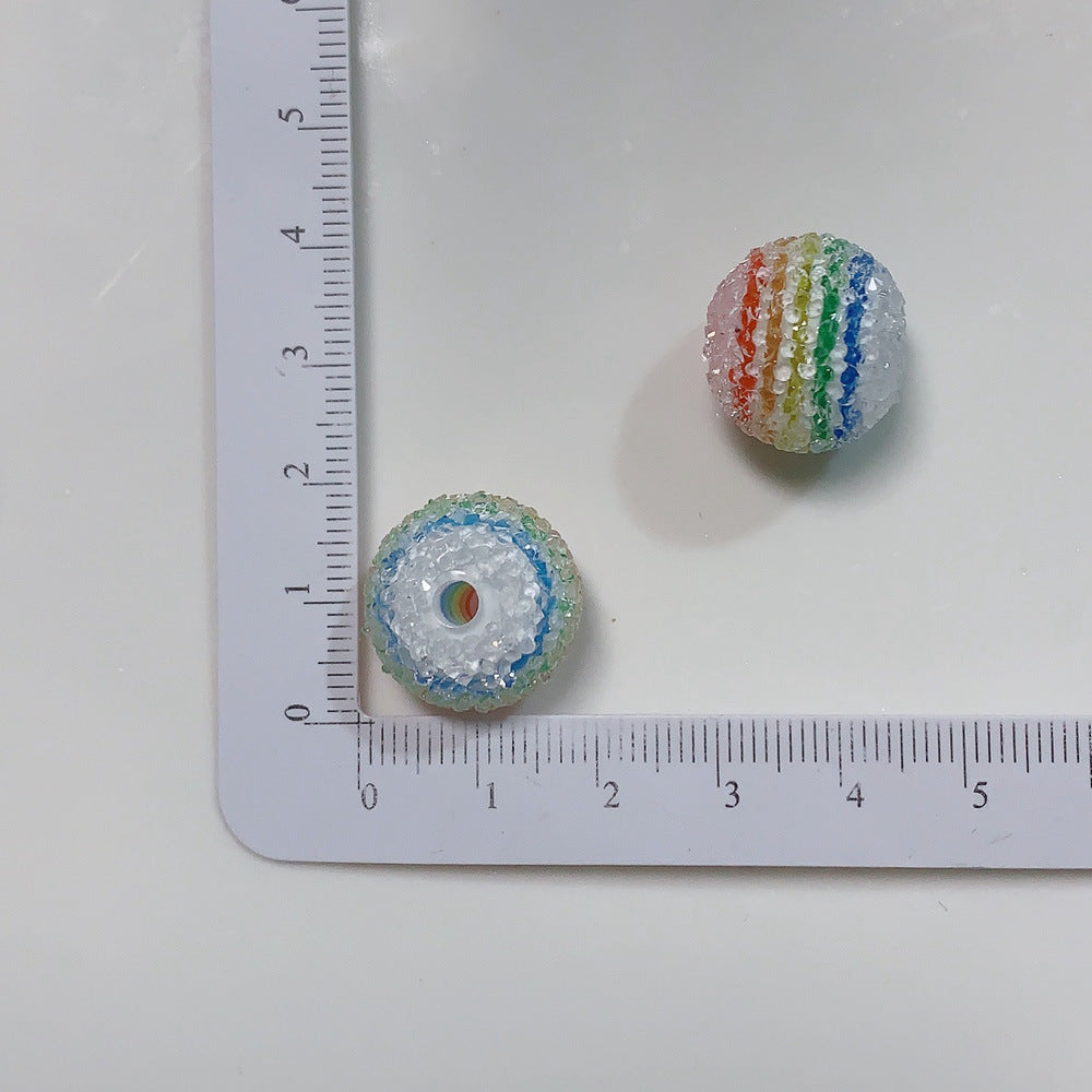 19MM DIY Resin striped rainbow granulated sugar beads