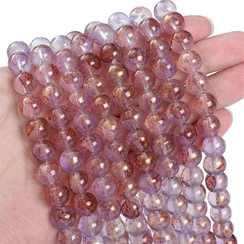 8MM transparent ink sprinkling gold glass beads handmade DIY material