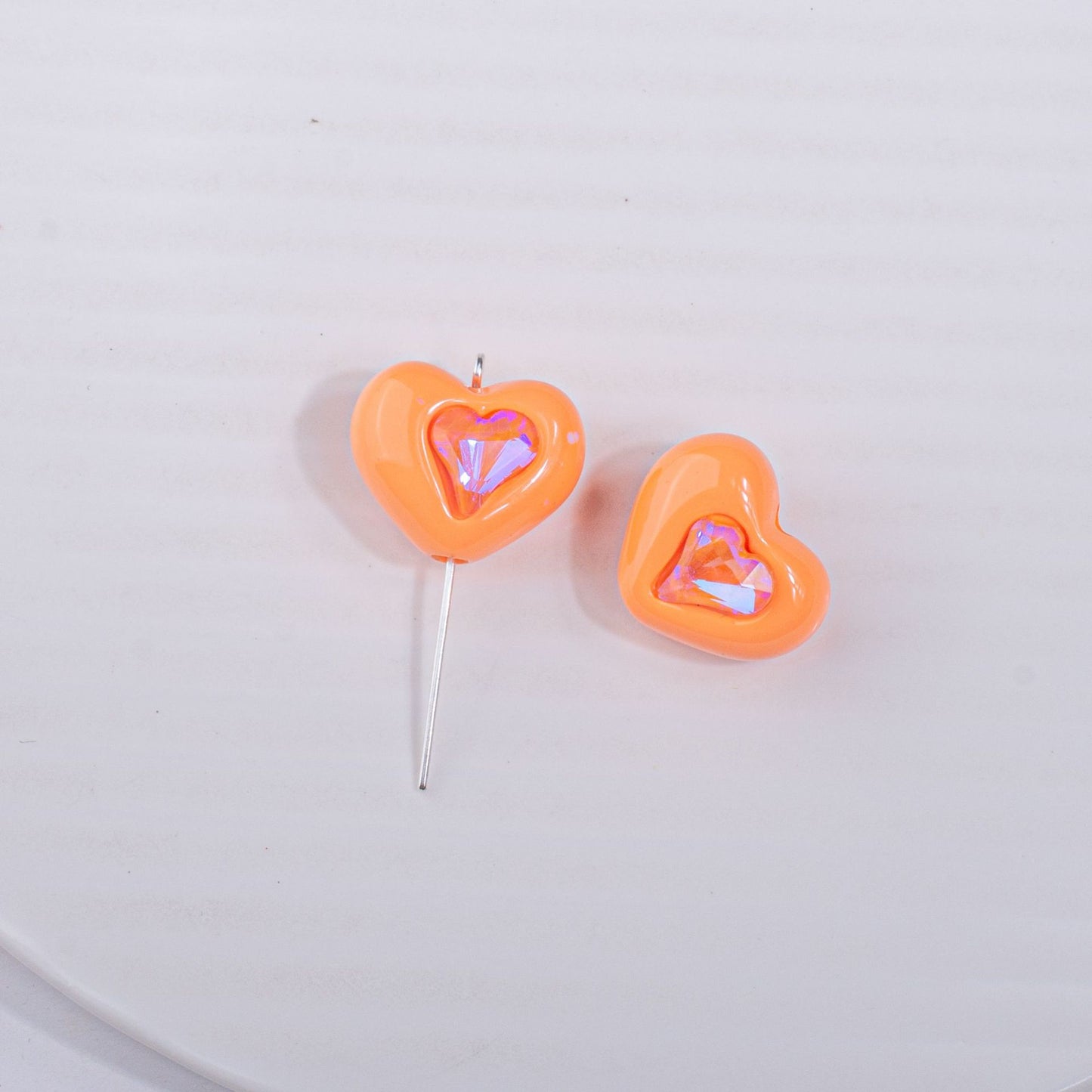 Paint stick diamond small love heart acrylic beads