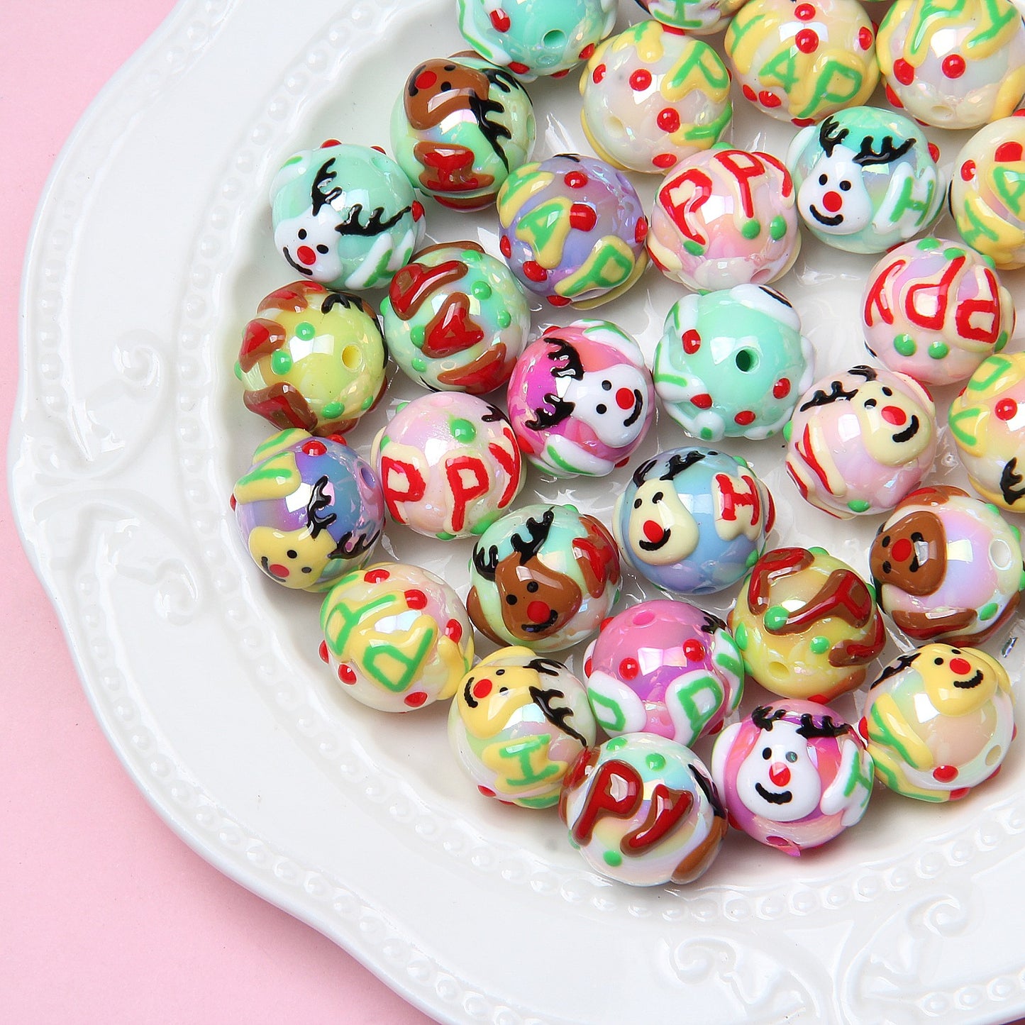 16MM Original hand-painted mushroom Floret Elk Santa Claus Halloween mix beads