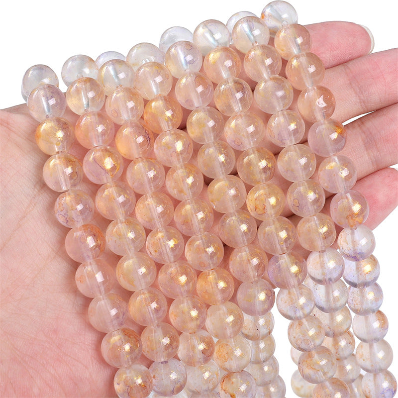 8MM transparent ink sprinkling gold glass beads handmade DIY material