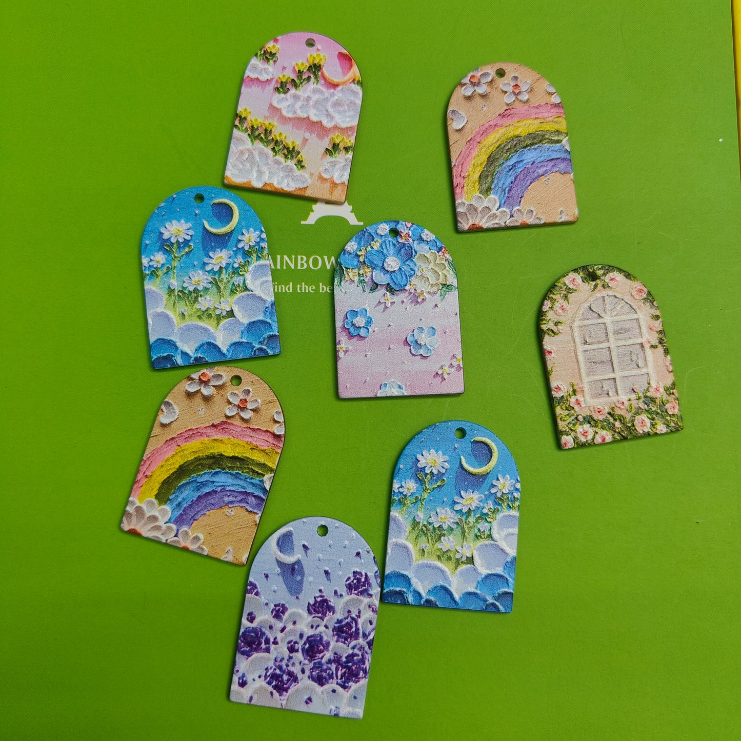DIY Hand Painted Acrylic Pendant Flower Ocean Natural Acrylic Pendant with Holes JC0004YA