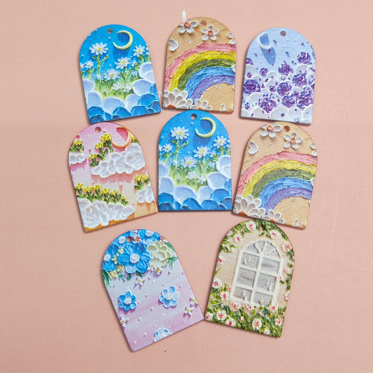 DIY Hand Painted Acrylic Pendant Flower Ocean Natural Acrylic Pendant with Holes JC0004YA