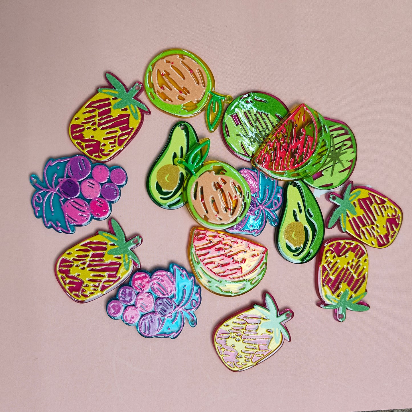 DIY Fruit Acrylic Pendant Single-Sided Design with Holes Hand-Painted Acrylic Pendant JC0009YA