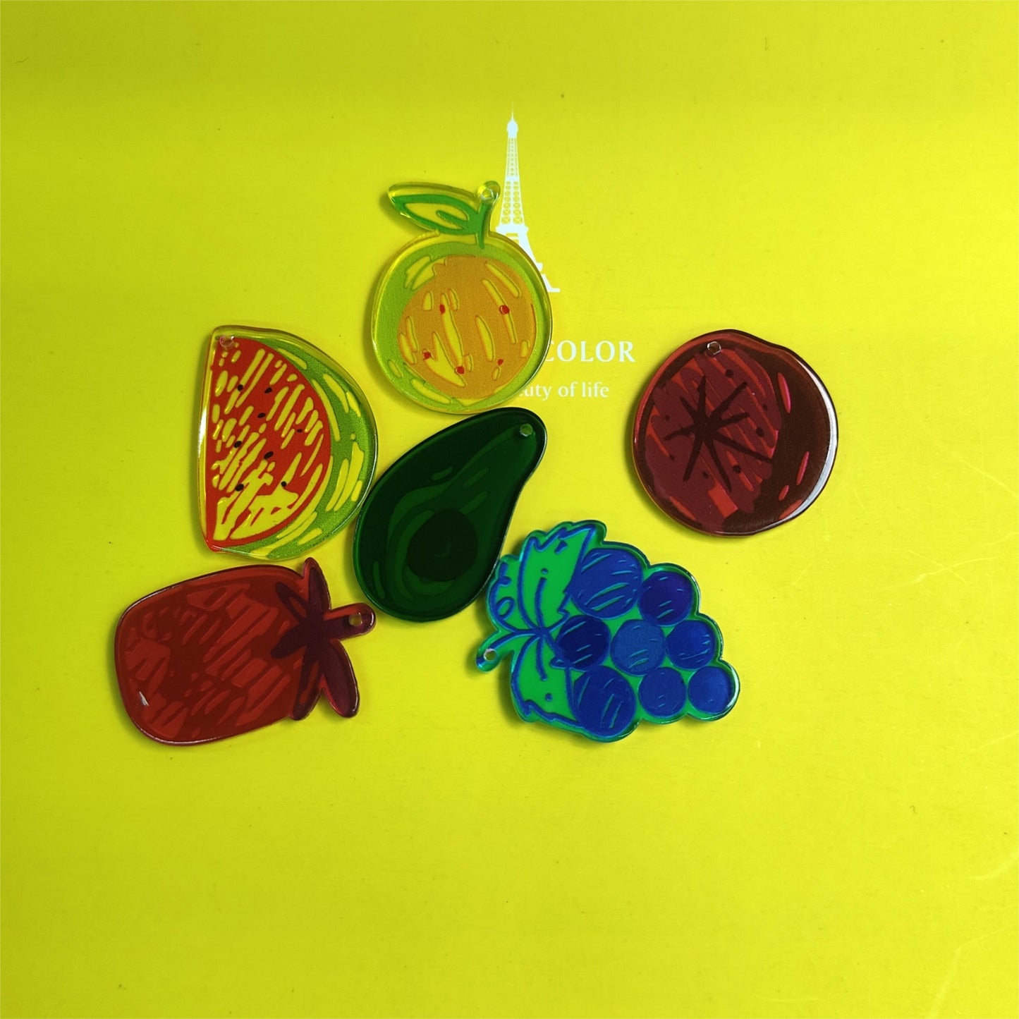 DIY Fruit Acrylic Pendant Single-Sided Design with Holes Hand-Painted Acrylic Pendant JC0009YA
