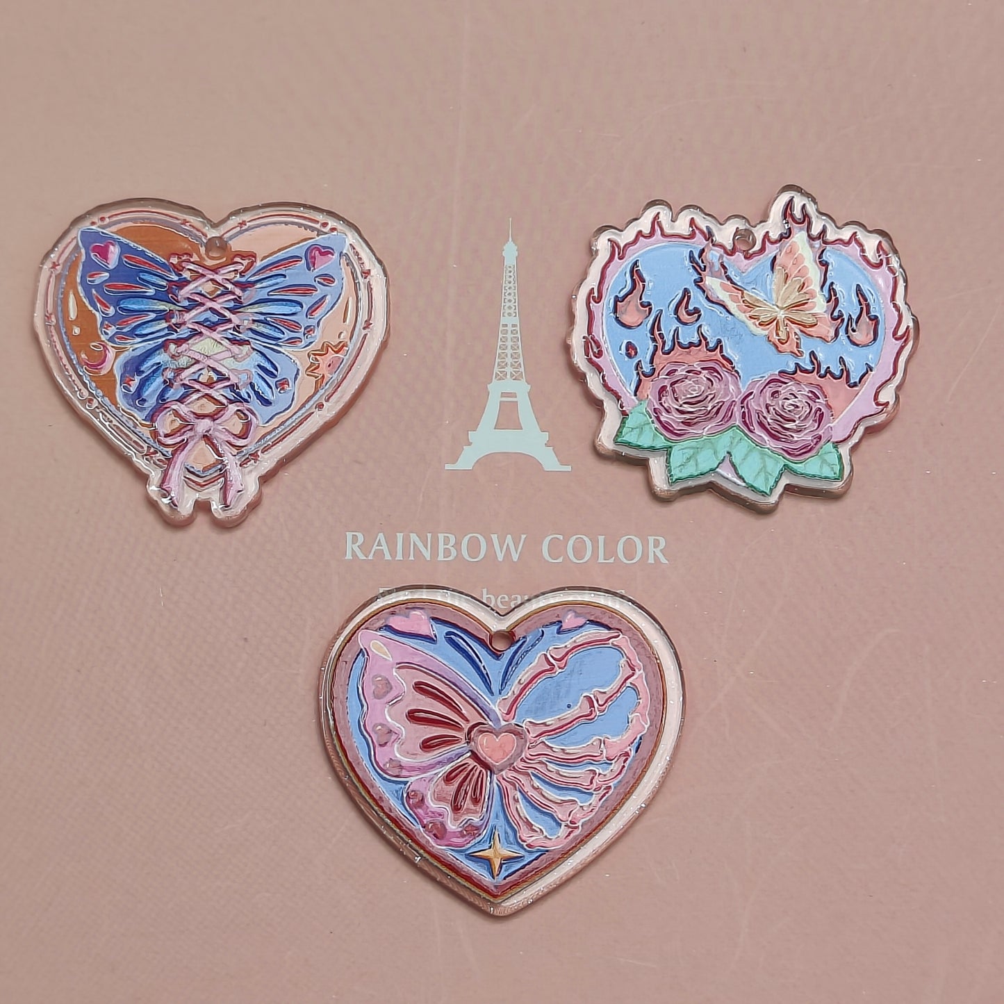 DIY Carved Acrylic Pendant with Holes Love Flower Flame Acrylic Pendant JC0007YA