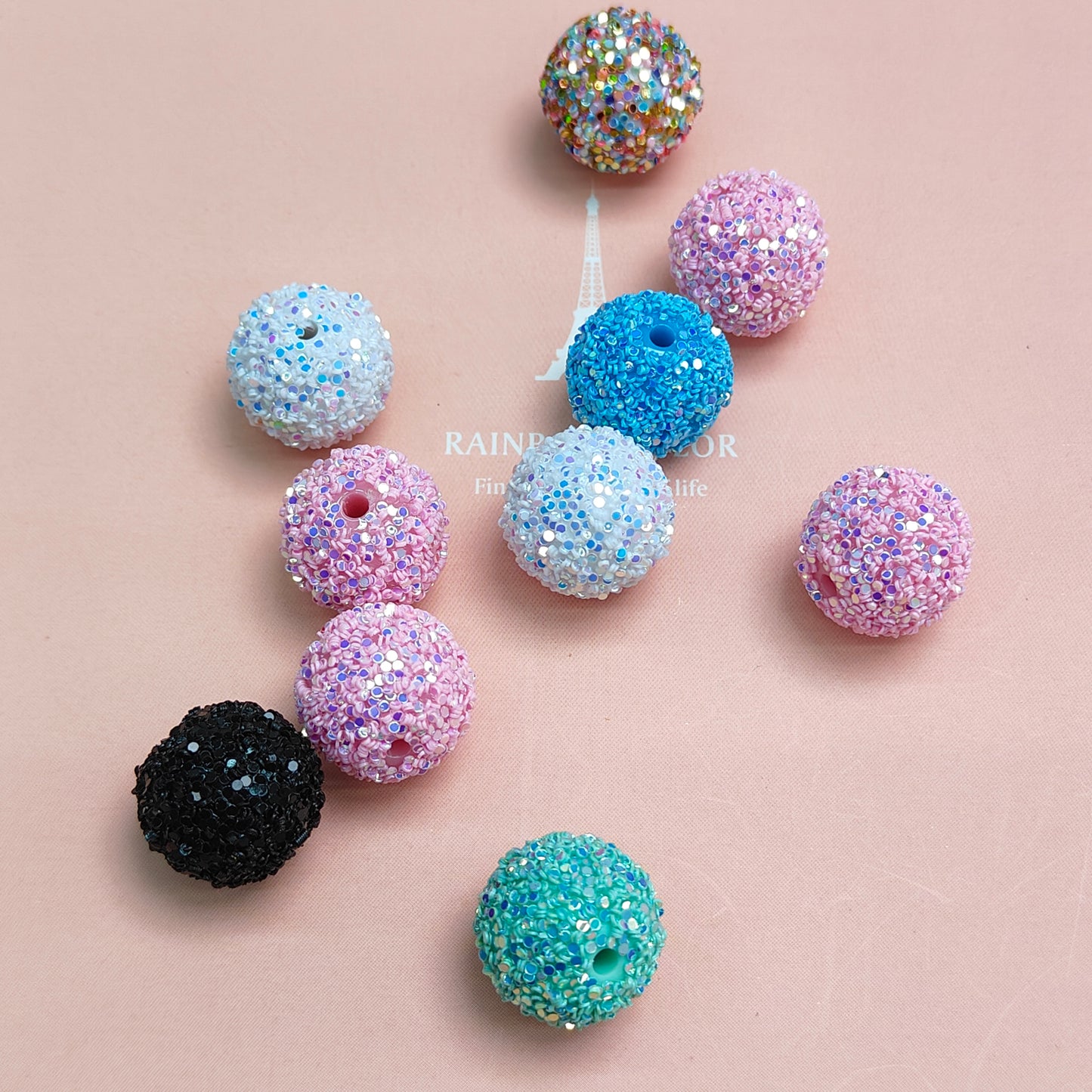 DIY SequinsBeads Round Disco Ball Bead Bubblegum Mixed Color Round Crystal Sparkly Beads for Pens Jewelry Making DIY Necklace Bracelet Multicolor JC0013ZZ