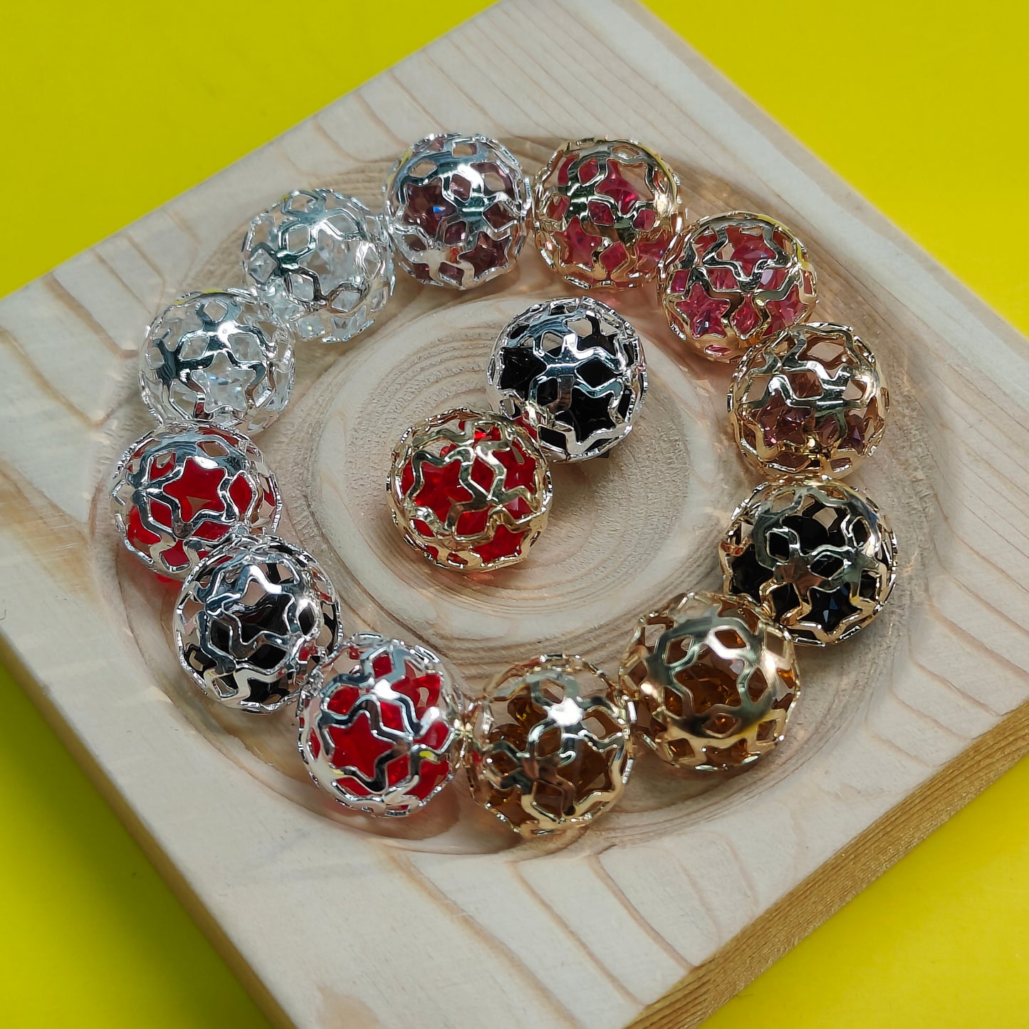 Gold Metal Ball PentagramSpacer Beads Hollow Big Hole Beads Charms for DIY Bracelets Necklace Jewelry Making JC009ZZ