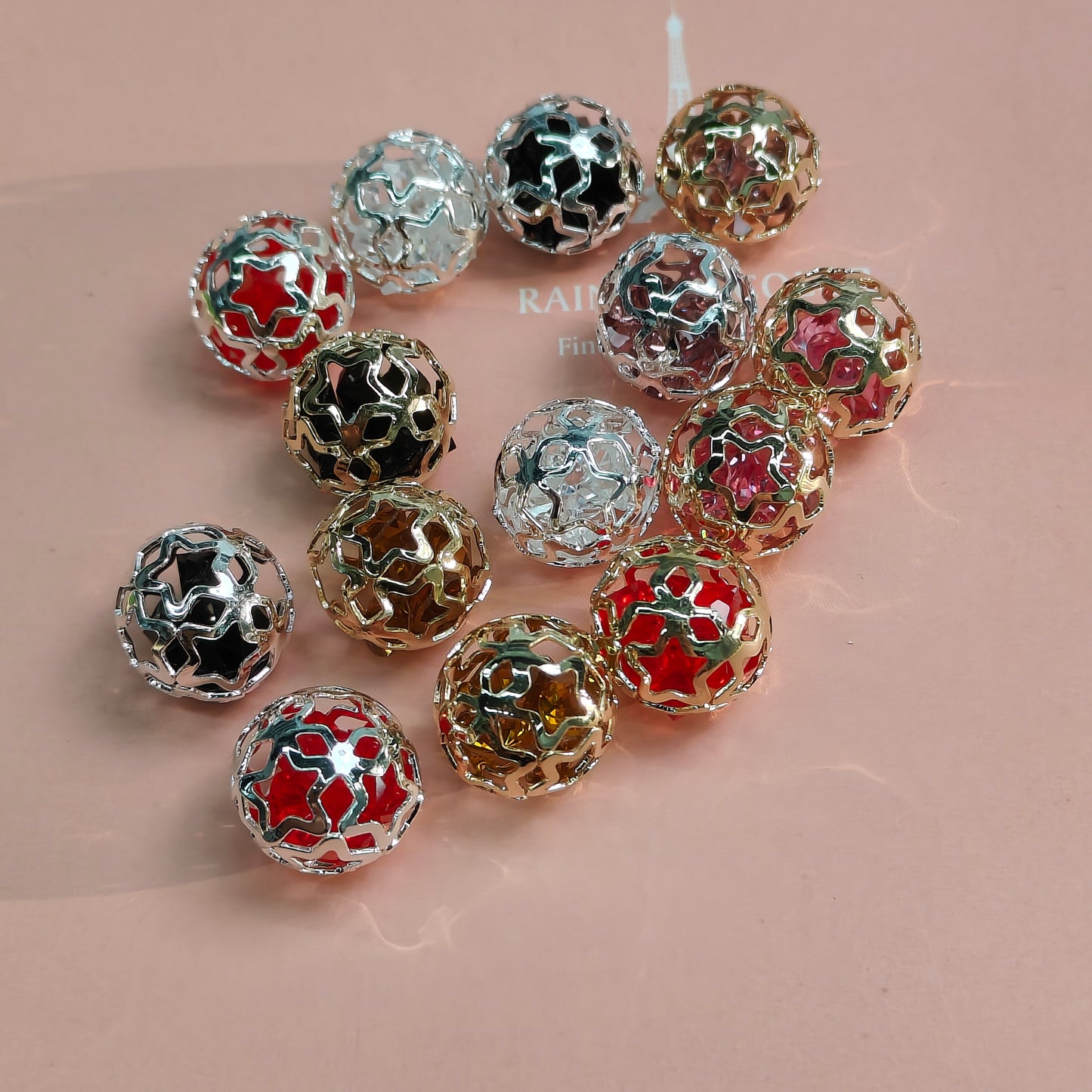 Gold Metal Ball PentagramSpacer Beads Hollow Big Hole Beads Charms for DIY Bracelets Necklace Jewelry Making JC009ZZ