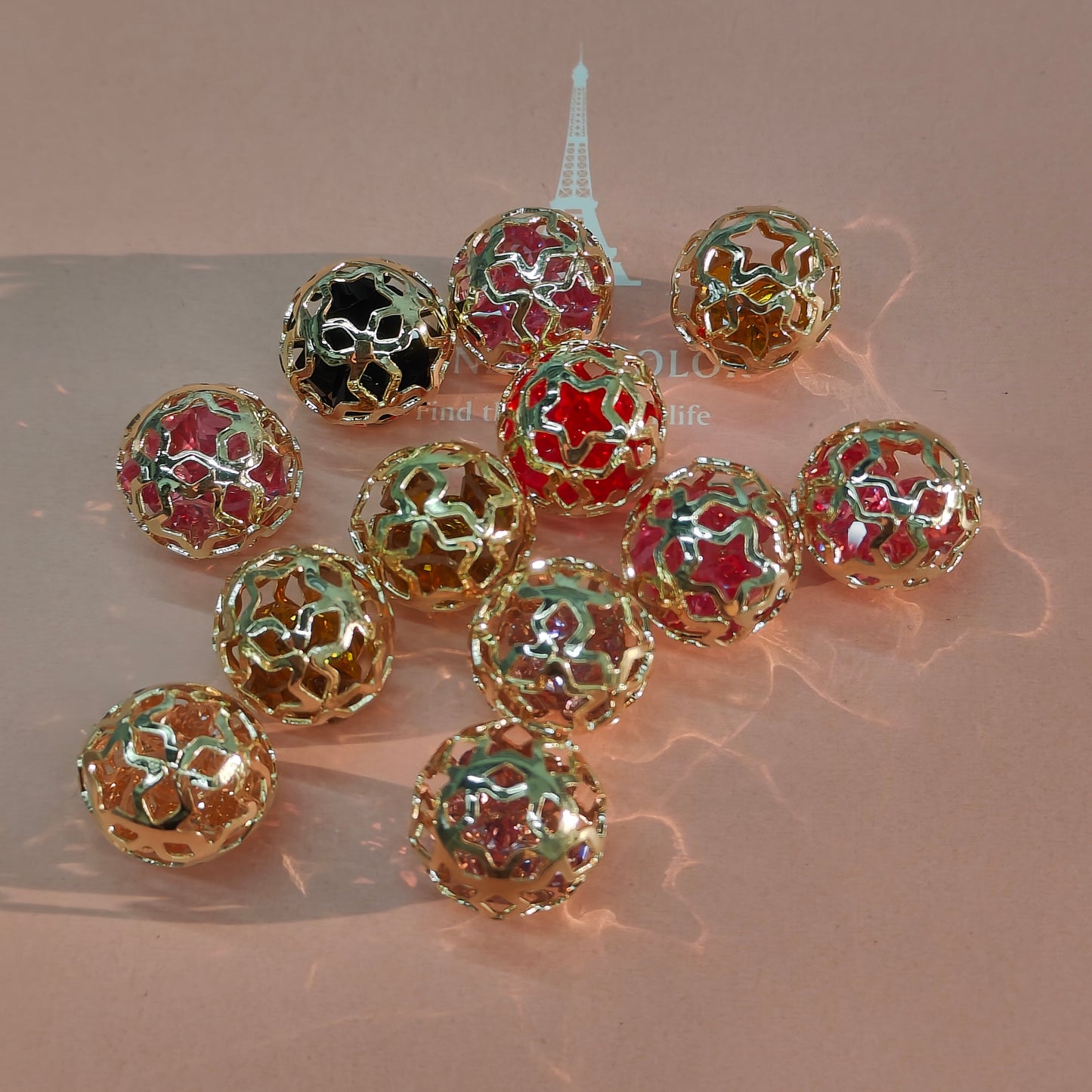 Gold Metal Ball PentagramSpacer Beads Hollow Big Hole Beads Charms for DIY Bracelets Necklace Jewelry Making JC009ZZ