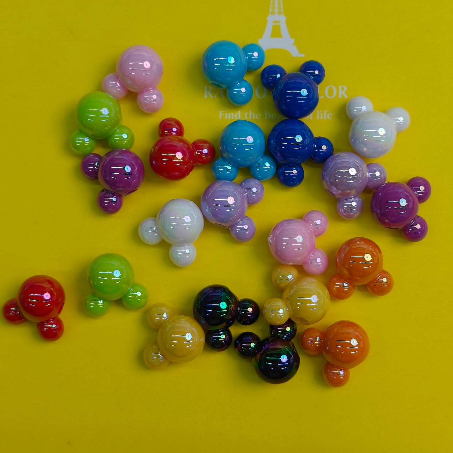 Bright Neon Mouse Head Acrylic Spacer Beads for DIY Hair Clip Jewelry Making Bracelet Necklace Pendants Handmade Gifts Mix Color JC0016ZZ
