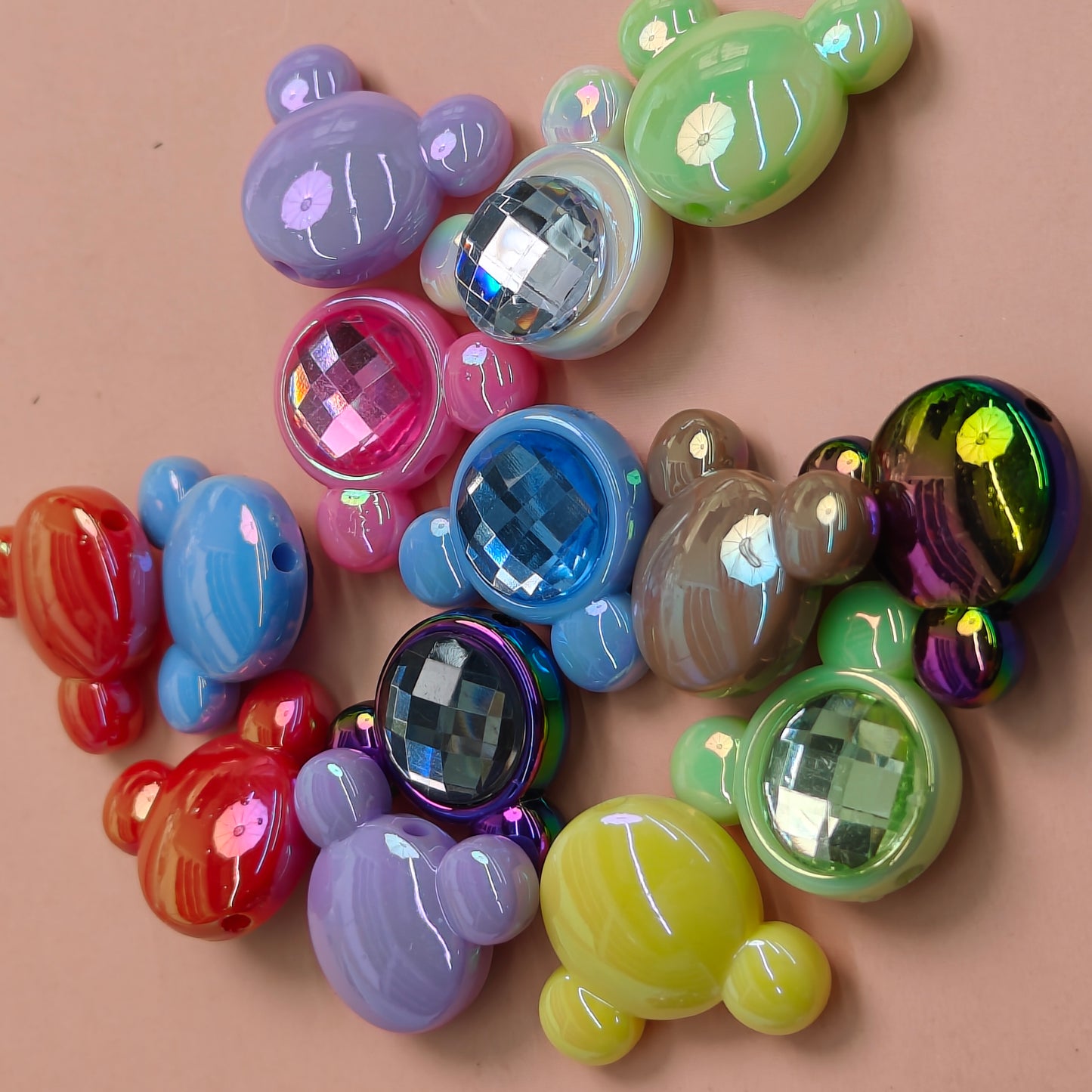 Mouse Shap Diamond Surface Beads for DIY Hair Clip Jewelry Making Bracelet Necklace Pendants Handmade Gifts Mix Color JC0015ZZ