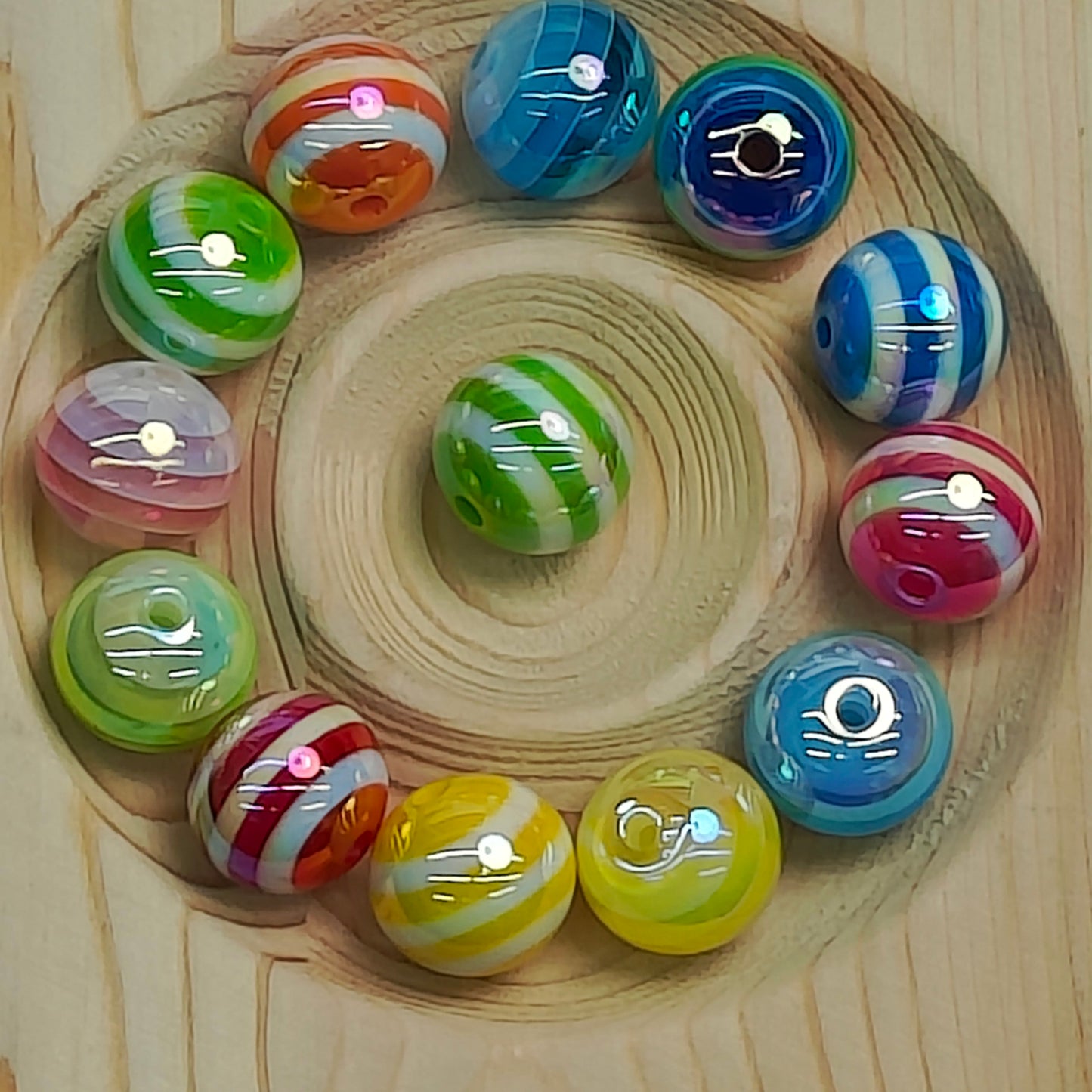 DIY Striped Candy Beads 16mm Colorful Round Beads JC0041ZZ