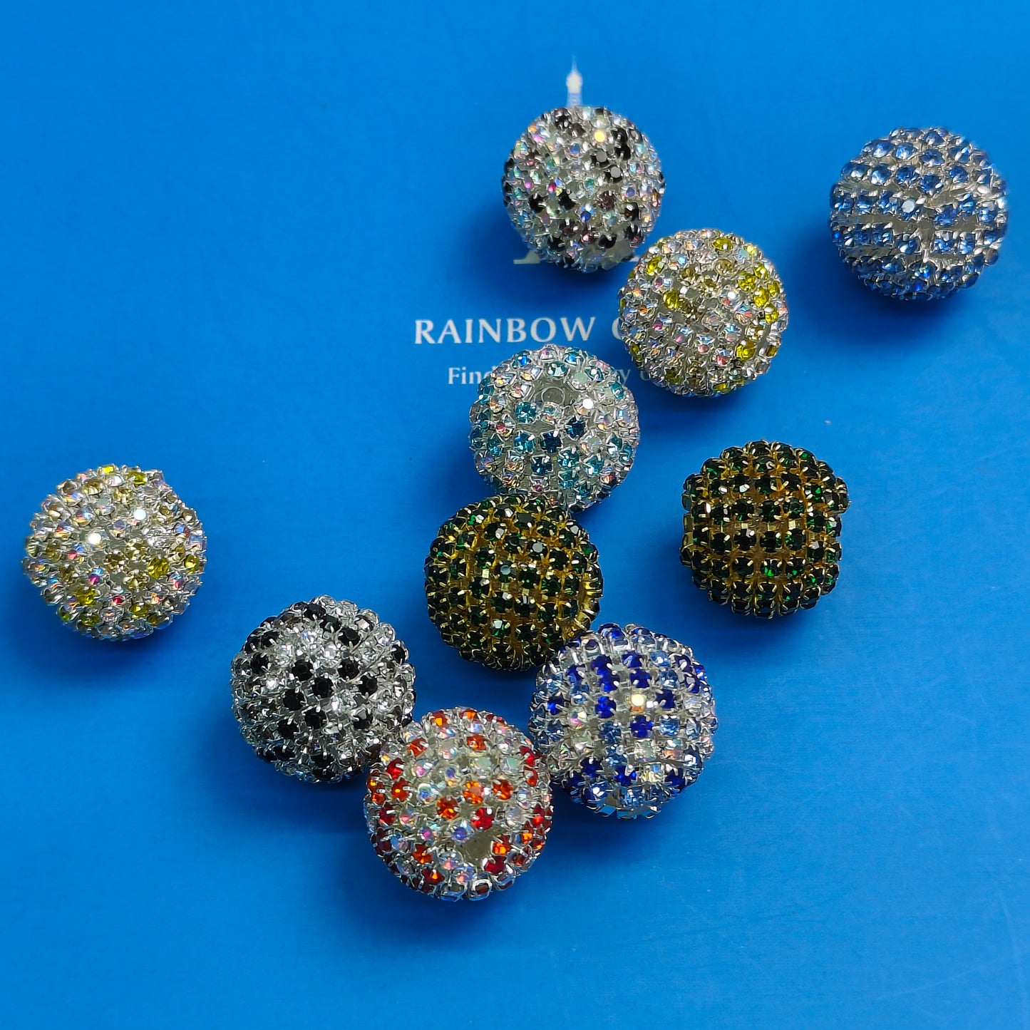 DIY Metal Beads Rhinestone Sparkling Dark Green 18mm Beads JC0052ZZ