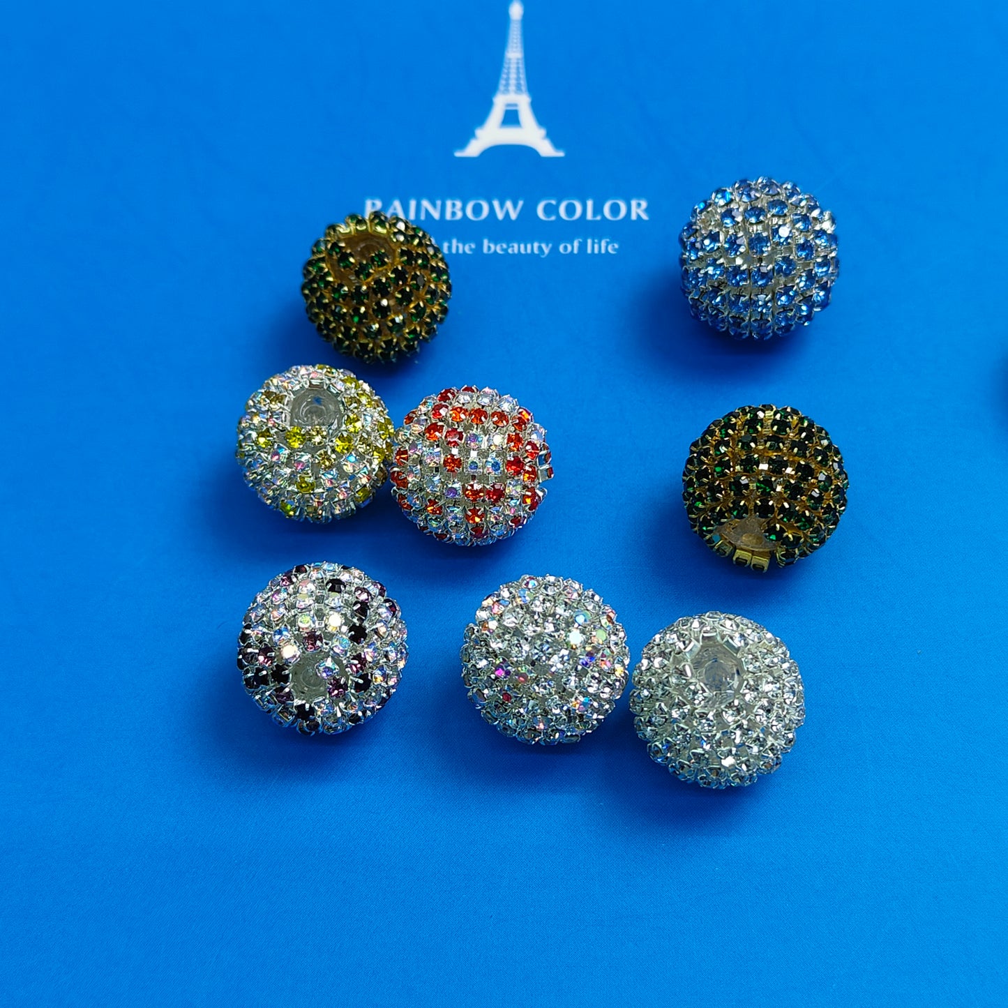 DIY Metal Beads Rhinestone Sparkling Dark Green 18mm Beads JC0052ZZ
