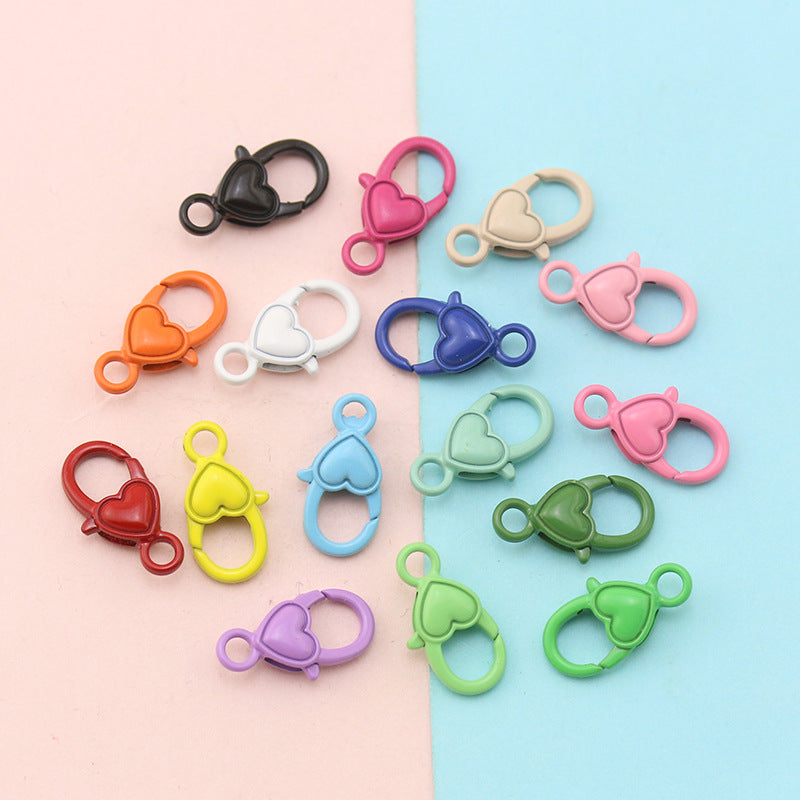 Love Heart Shape Alloy Lobster Clasp Hook Candy Color Small Key Chain DIY Charms Necklace Connector Jewelry Making JC0003PJ