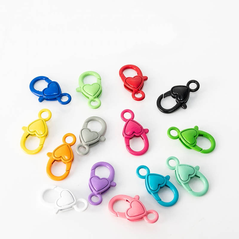 Love Heart Shape Alloy Lobster Clasp Hook Candy Color Small Key Chain DIY Charms Necklace Connector Jewelry Making JC0003PJ