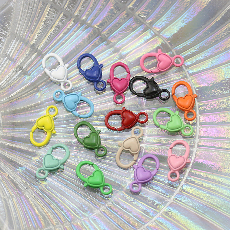 Love Heart Shape Alloy Lobster Clasp Hook Candy Color Small Key Chain DIY Charms Necklace Connector Jewelry Making JC0003PJ