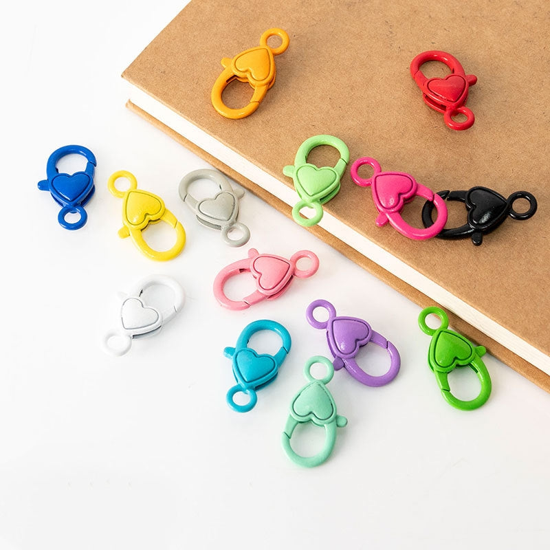 Love Heart Shape Alloy Lobster Clasp Hook Candy Color Small Key Chain DIY Charms Necklace Connector Jewelry Making JC0003PJ
