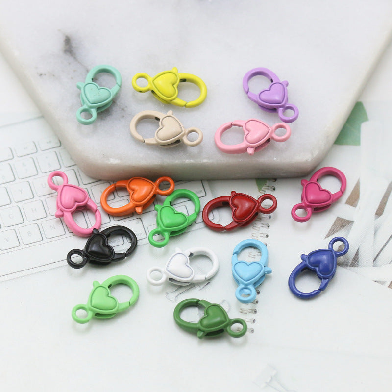 Love Heart Shape Alloy Lobster Clasp Hook Candy Color Small Key Chain DIY Charms Necklace Connector Jewelry Making JC0003PJ