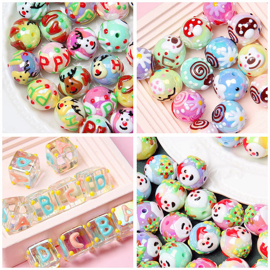 16MM Original hand-painted mushroom Floret Elk Santa Claus Halloween mix beads
