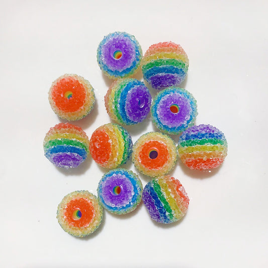 19MM DIY Resin striped rainbow granulated sugar beads