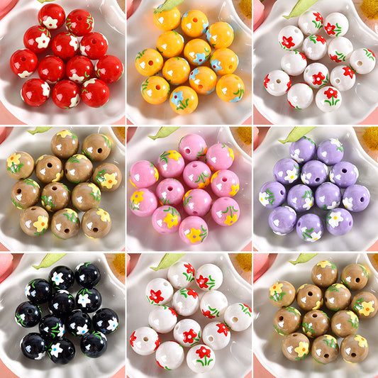 15MM cartoon hand made small flower resin DIY beads