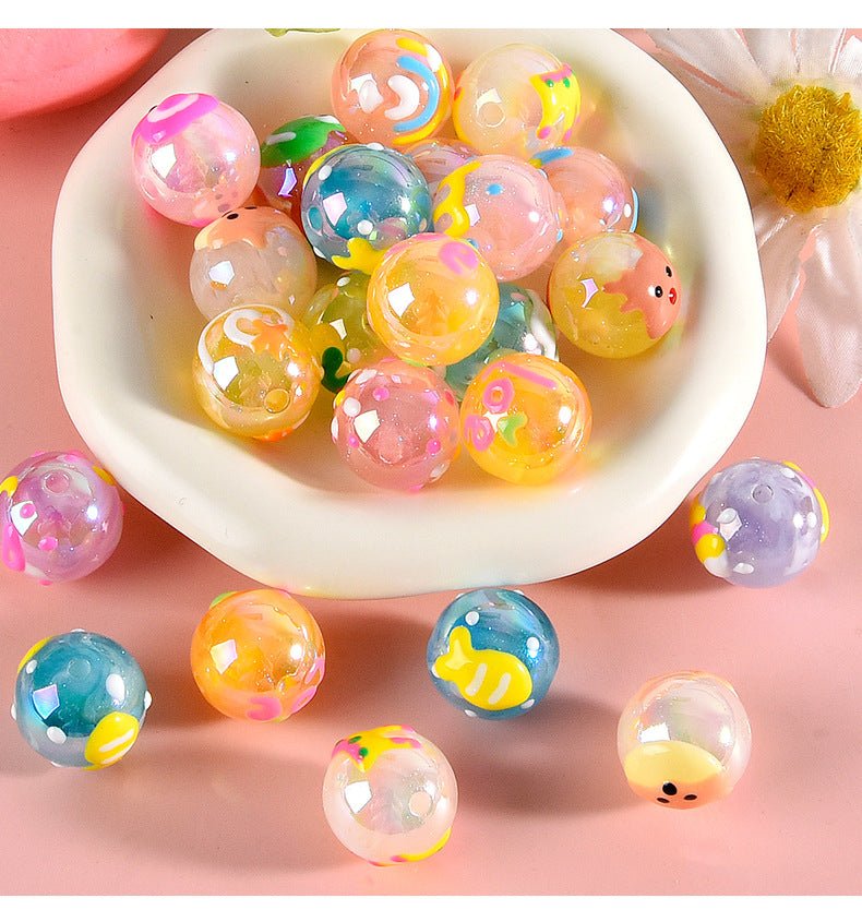 16MM Hand-painted acrylic cartoon beads mixed 100pcs