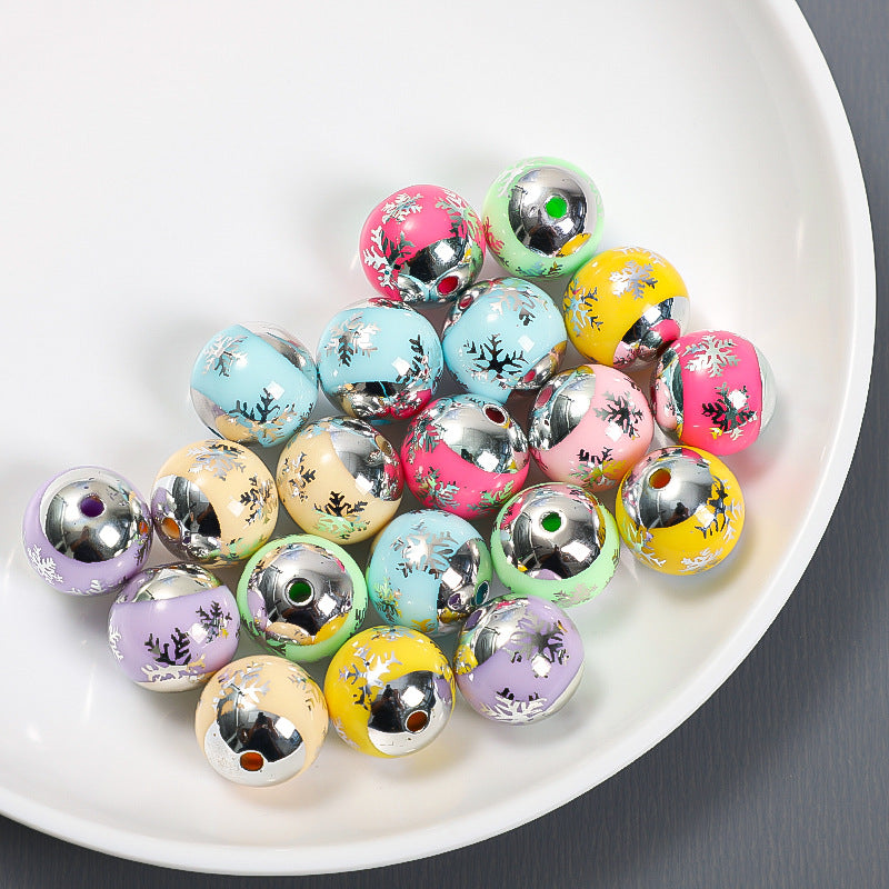 16MM electroplated Acrylic Christmas pattern through hole beads DIY jewelry